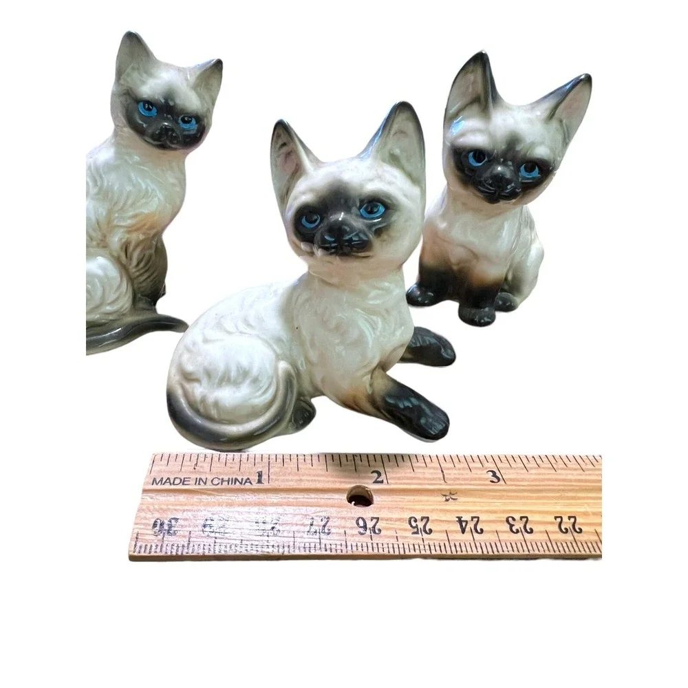 House Of Global 3 Blue Eyed Siamese Cat Figurines Bone China